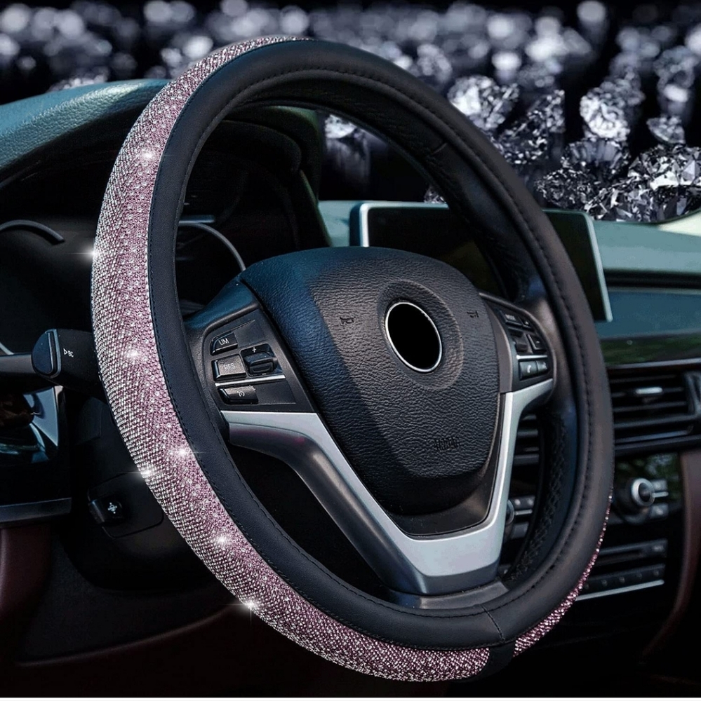 Pink Diamond Leather Steering Wheel Cover